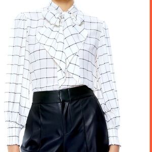 Alice and Olivia Mallie Tie Neck Silk Blouse